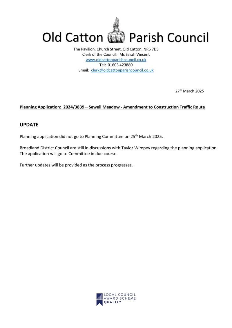 UPDATE - Planning Application 2024/3839 - Construction Traffic