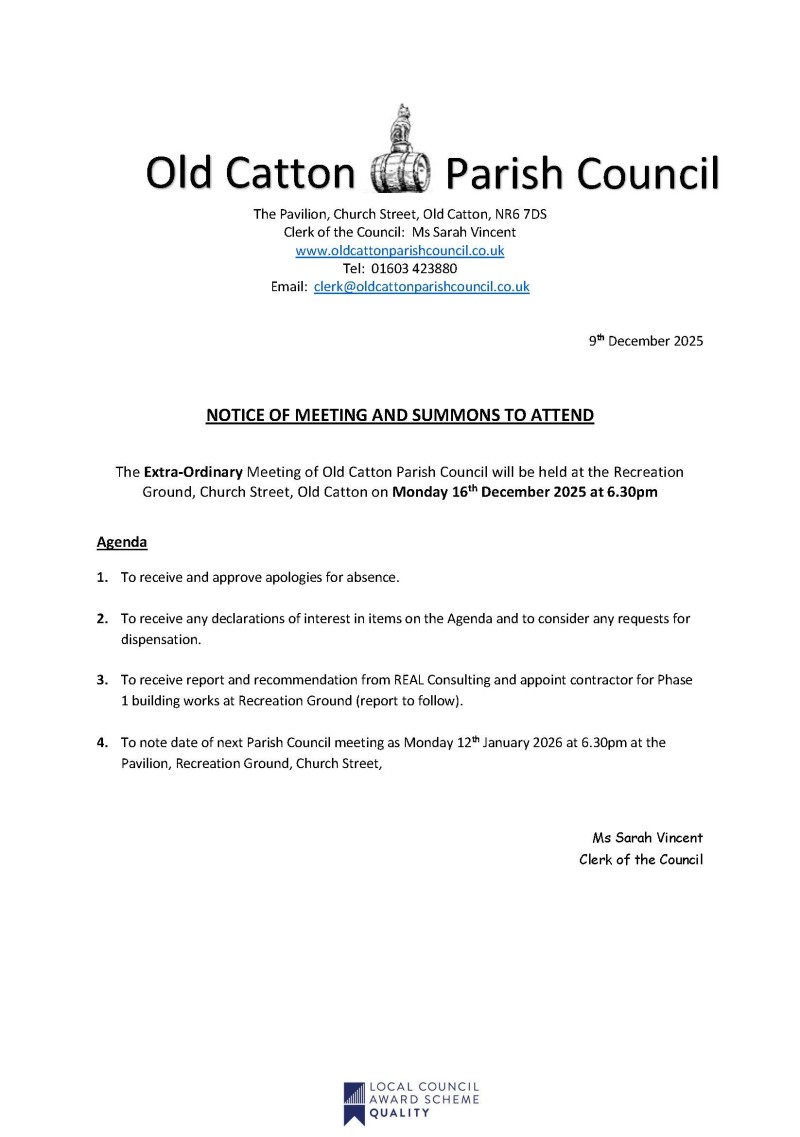 Extra-Ordinary Meeting of Old Catton Parish Council 16th December 2025