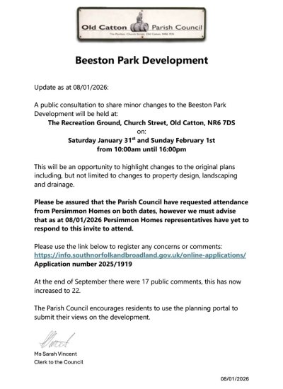 Beeston Park information as at January 8th 2026