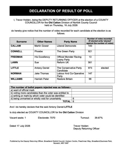 Declaration of Results from 16th July 2026