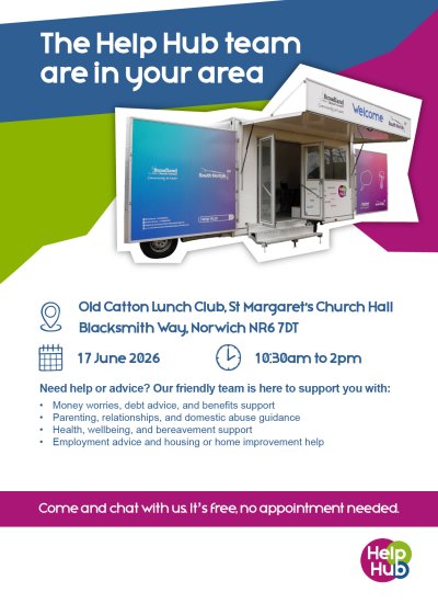 Do you need guidance or support? The Help Hub Team are in Old Catton June 17th