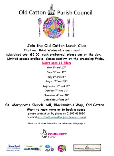 Old Catton Lunch Club; starting on May 6th 