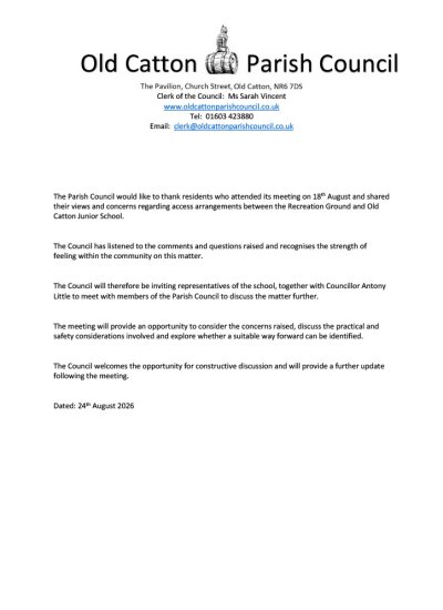 Statement from the Parish Council; August 24th 2026