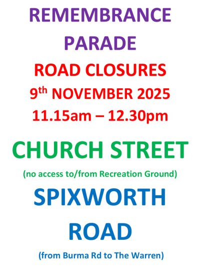 Remembrance Sunday November 9th Road Closure  - Church Street