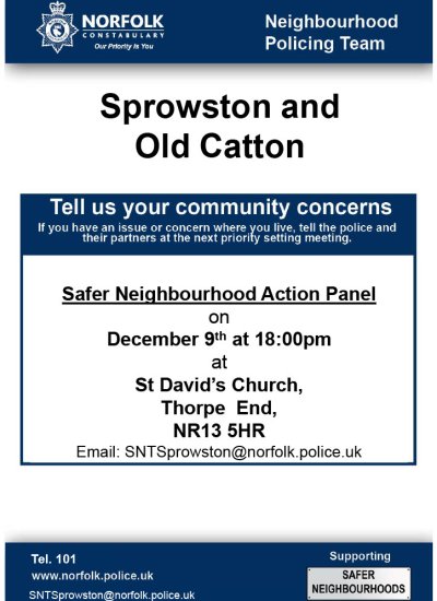Safer Neighbourhood Action Panel on December 9th