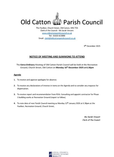 Extra-Ordinary Meeting of Old Catton Parish Council 16th December 2025