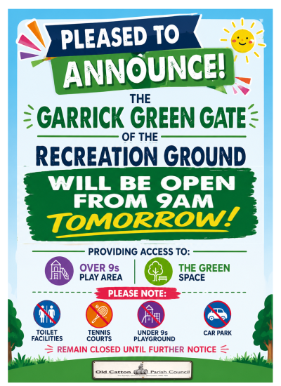 Garrick Green Gate Reopening Tomorrow - Saturday 15 August 2026
